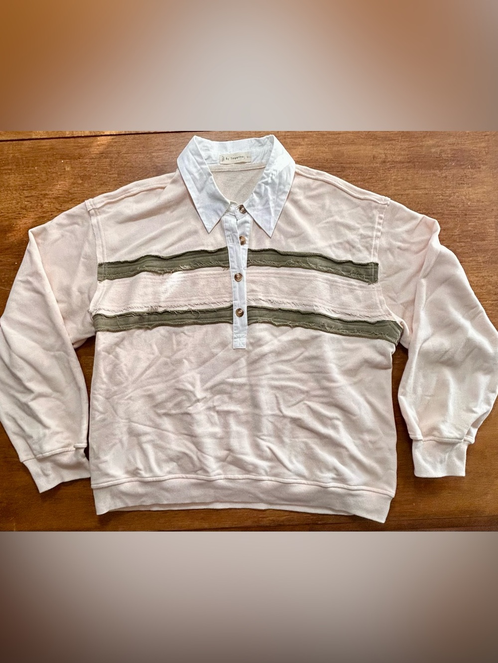 By Together Collared Henley Colorblock Raw Edge Sweatshirt